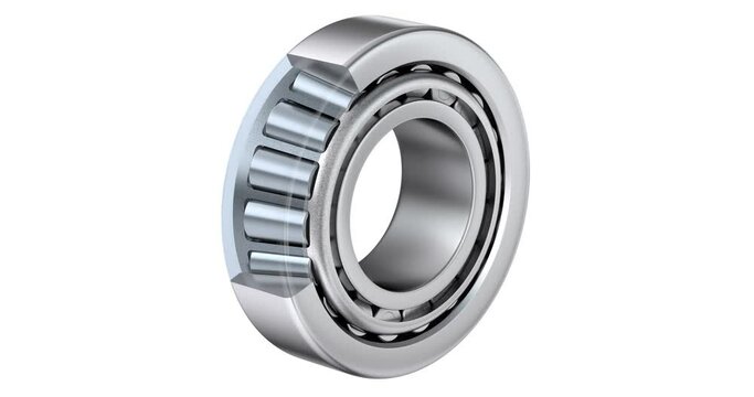 Tapered roller bearing with partial section view rotation - 3D animation seamlessly loopable