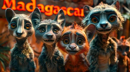 Poster Group of cartoon lemur and animals in Madagascar. © AS Photo Family