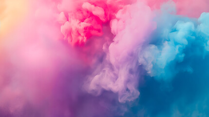 Pastel colorful blue and pink smoke floating on black background. Suitable for overlay quote or text on it for Holi festival presentations or banner design.