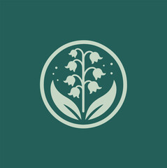 Lily of the valley flower. Simple modern flat round logo, icon. Blue green colors © Victoria
