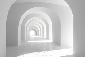 There is a light shining out of a white arch 3d rendering.