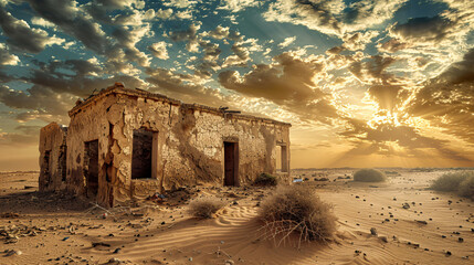 Abandoned village in the desert of Sahara