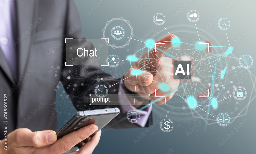 Poster ai - artificial intelligence. big data and deep machine learning concept. digital brain and neural n