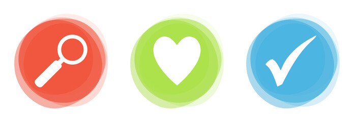 Liebe oder Gesundheit schnell und einfach suchen: Bunter Icon Banner