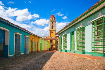 street view with the Iglesia y Convento de San Francisco in Trinidad, Cuba - 748602175