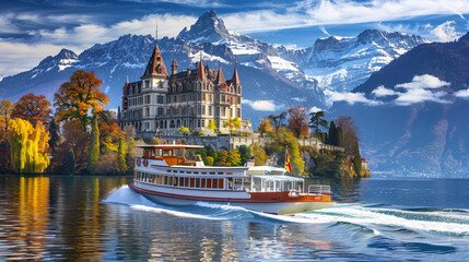 Boat on Lake Geneva, Switzerland. - obrazy, fototapety, plakaty
