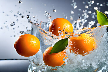 	
Farm to Table. Close-Up of Freshly Picked orange . splash of water	
