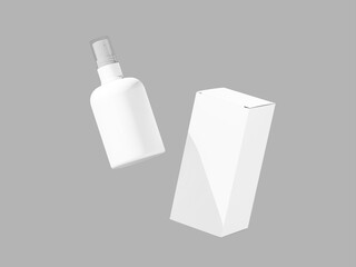 Floating White Blank Spray Bottle and Box Packaging Mockup