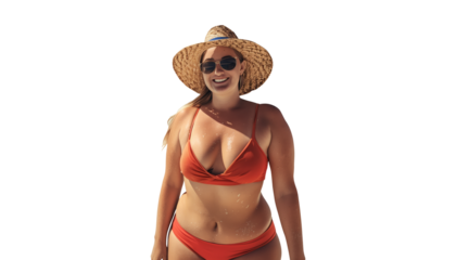 a chubby woman in bikini isolated
