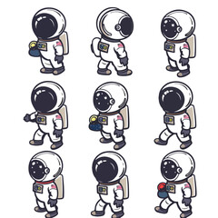 Cute Cartoon space set of astronaut isolated 