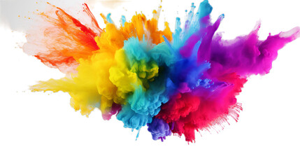 Colorful Powder Bursting in Vibrant, Isolated on transparent PNG background, Generative ai