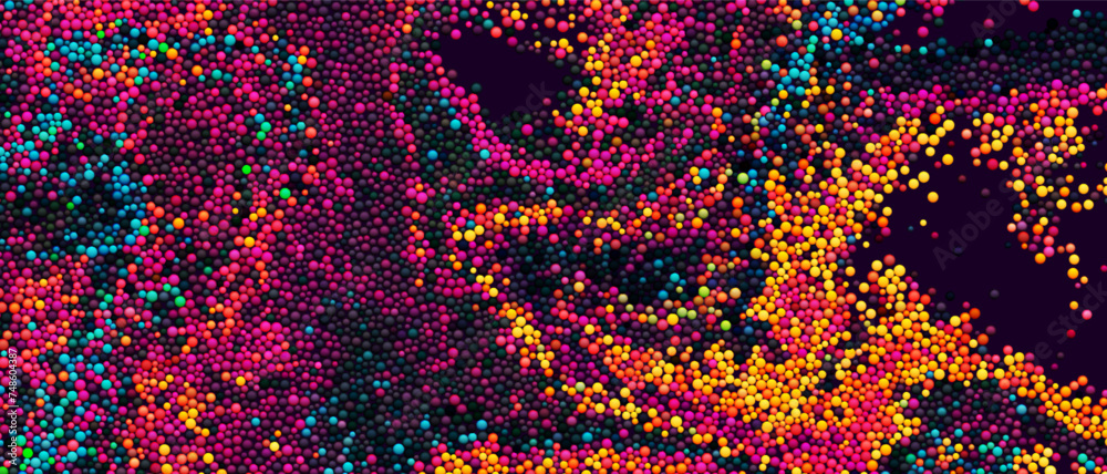 Wall mural colorful gradient dots randomly flowing and swirling in liquid stream. chaotic motion of small color