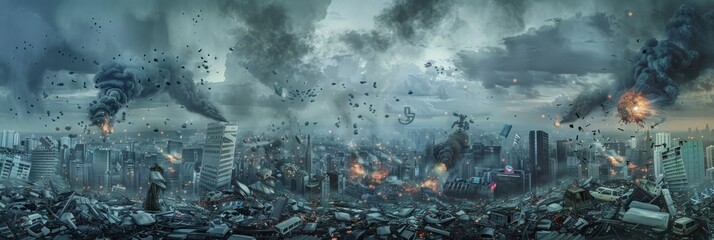 The threat of new diseases looms over the city, amidst a viral onslaught against humanity - obrazy, fototapety, plakaty