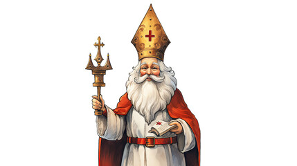 Hand drawn illustration sinterklaas, Isolated on transparent PNG background, Generative ai