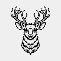 Foto op Plexiglas vector illustration of deer head with antlers. © therealnodeshaper