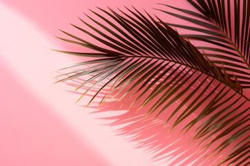 Obraz premium Palm leaf with shadow on pink background