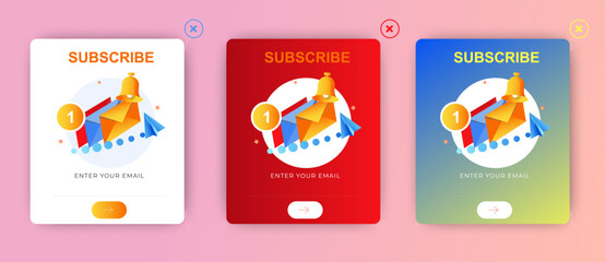 Modern Email Subscription form pop up banners. Professional web design, full set of elements. User-friendly design materials.