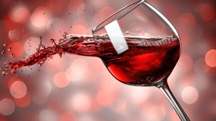 a glass of red wine being poured into a wine glass with a red and white boke of light in the background.