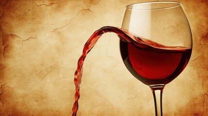 a glass of red wine being poured into it with a red liquid pouring out of the top of the glass.