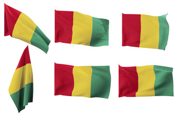 Large pictures of six different positions of the flag of Guinea