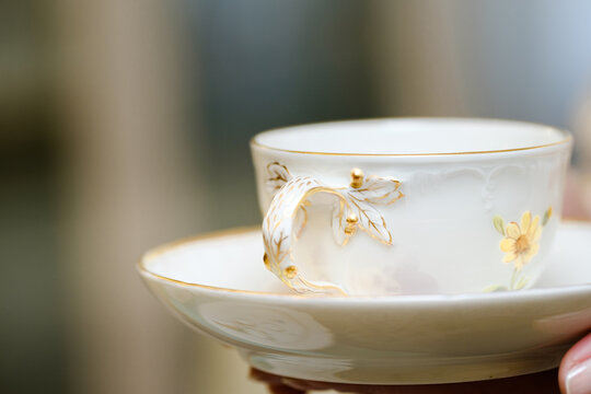 Antique French porcelain set with flowers and gold antiques