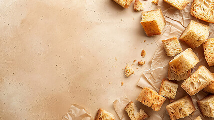 bread croutons closeup beer snacks on beige background - obrazy, fototapety, plakaty