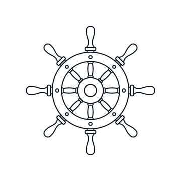 classic ship helm wheel line drawing