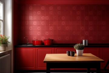 Bright red kitchen retro minimalism interrior