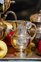 antic, deluxe, pompous, steel, pink, friendly, red, beautiful, tea, pot, white, fashion, valuable, fresh, breakfast, style, silver, luxury, coffee, vintage, background, traditional, stylish, flower, b