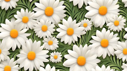 3d daisy floral flowers seamless repeat pattern, floral pattern, flower paper art, natural colors, detailed foliage, colorful, eye-catching compositions, realistic details, eye-catching composition.