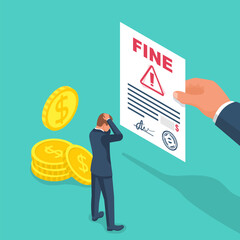 Fine concept. Letter with a fine. Landing page business metaphor. Vector illustration isometric 3d design. Isolated on background.