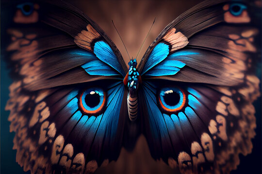 Butterfly, colorful drawing on the wings in the form of animal eyes. 