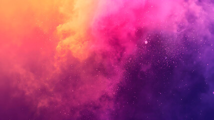 Vibrant colorful gradient orange and purple floating smoke with powder splatters background design.