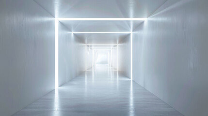 An abstract white tunnel of light with a light.