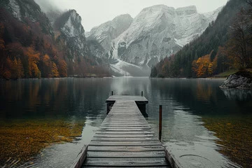 Foto op Plexiglas Tetongebergte Lake in the mountains, Autumn in the mountains, Lake Braies Landscape, Grand Tetons and Reflection.