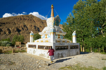 Decorated stupa in Sani monastery of Zanskar - obrazy, fototapety, plakaty