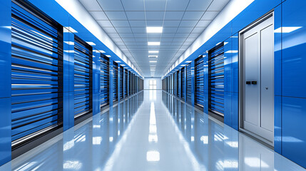 energy storage systems. server room data center with blue servers