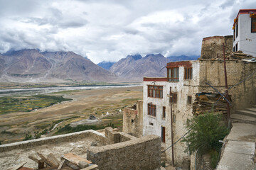 Fototapeta na wymiar View at the Zanskar valley from Karsha monastery