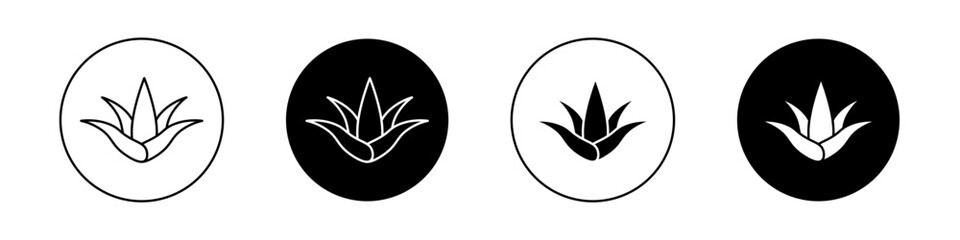 Aloe Vera Icon Set. Plant agave medical vector symbol in a black filled and outlined style. Soothing Remedy Sign.