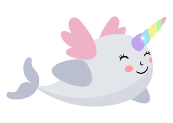 Friendly unicorn whale with wings © soniagoncalves