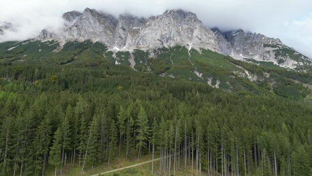 Nature Mountain Landscape in Schladming Austria - Aerial 4k Pedestal