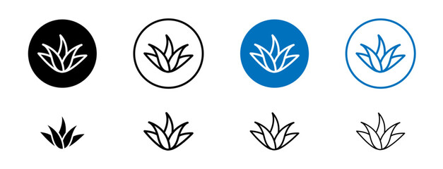 Aloe Vera Line Icon Set. Plant Agave Medical Symbol in Black and Blue Color. - obrazy, fototapety, plakaty