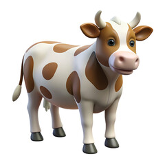 3d rendering of a cute cow isolated on a transparent background.