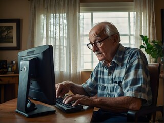 Old person working on laptop