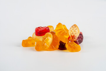 Colorful candies, jelly and marmalade on white background. 