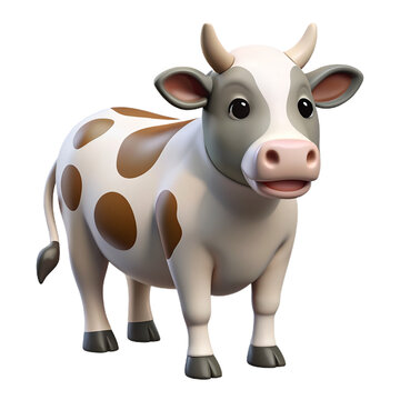 3d rendering of a cute cow isolated on a transparent background.