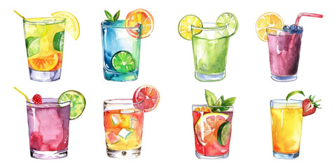 Set of fruit juices on a white background