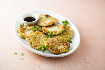 Homemade courgette latkes with herbs