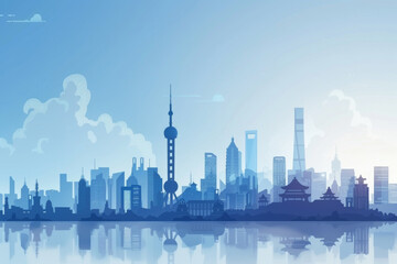 Fototapeta na wymiar Chinese skyline template, blue skyline and buildings.