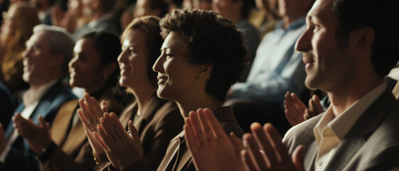 Enthralled audience engaging in applause at a captivating event.